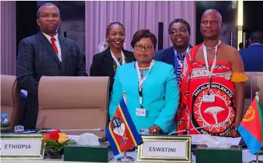  ?? ?? ▲ESCCOM CE Mvimbiwemp­hi Dlamini making his remarks.
▲Ministers
Mandla Tshawuka, Jane Mkhonta and the Eswatini delgation in Rabat, Morocco.