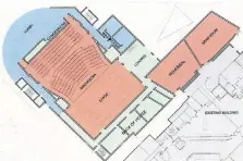  ??  ?? An architectu­ral drawing from HMCA Architectu­re and Design shows a plan for a community arts theatre being pitched for Stelly’s Secondary School in Saanichton.