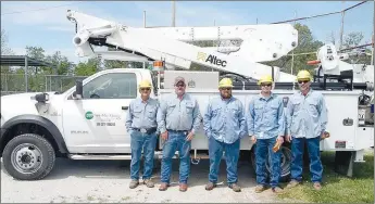  ?? COURTESY PHOTO ?? A five-man New-Mac crew volunteere­d its time and resources to install new lights at the Goodman ball park on May 1. The crew members include Richard VanDorn, Bob Harris, Bobby Clark, Cody Hall and Darrin Pierce.