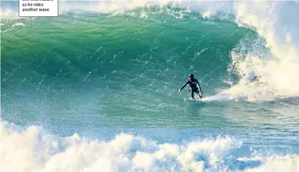  ??  ?? FRESH FEELING Pro surfer Nick Tiscoe feels at one with nature as he rides another wave