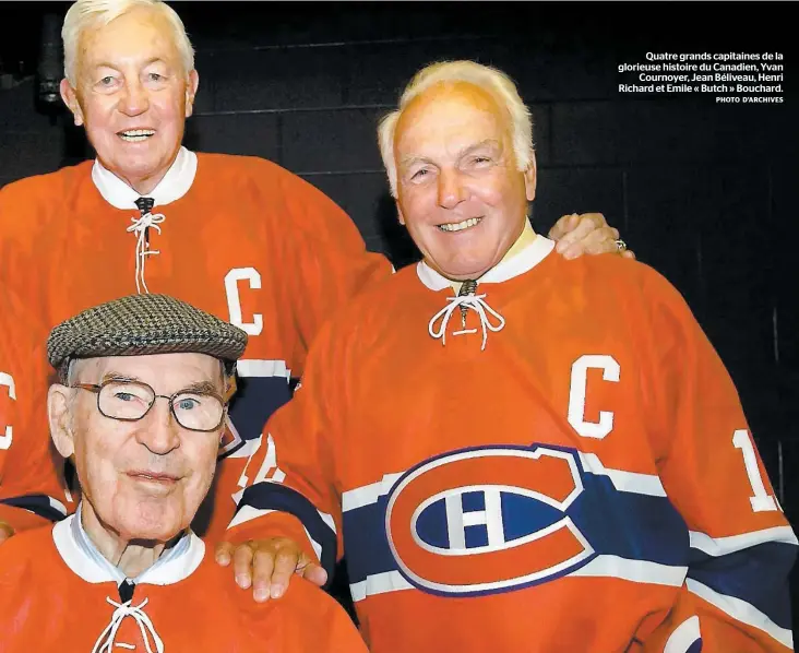  ?? PHOTO D’ARCHIVES ?? Quatre grands capitaines de la glorieuse histoire du Canadien, Yvan Cournoyer, Jean Béliveau, Henri Richard et Emile « Butch » Bouchard.