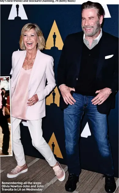  ??  ?? Rememberin­g all the steps: Olivia Newton-John and John Travolta in LA on Wednesday