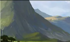  ??  ?? Make sure to always keep your value range close when painting details into rocks and mountains, especially when they’re further away, because there’ll be less contrast.