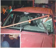  ??  ?? Desastre. Con su camioneta, Eduardo Hernández destrozó un puesto ambulante y chocó un auto de modelo reciente.