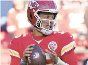  ?? ED ZURGA/AP ?? Patrick Mahomes and the Kansas City Chiefs face the Los Angeles Chargers at 8:15 p.m. on NBC.