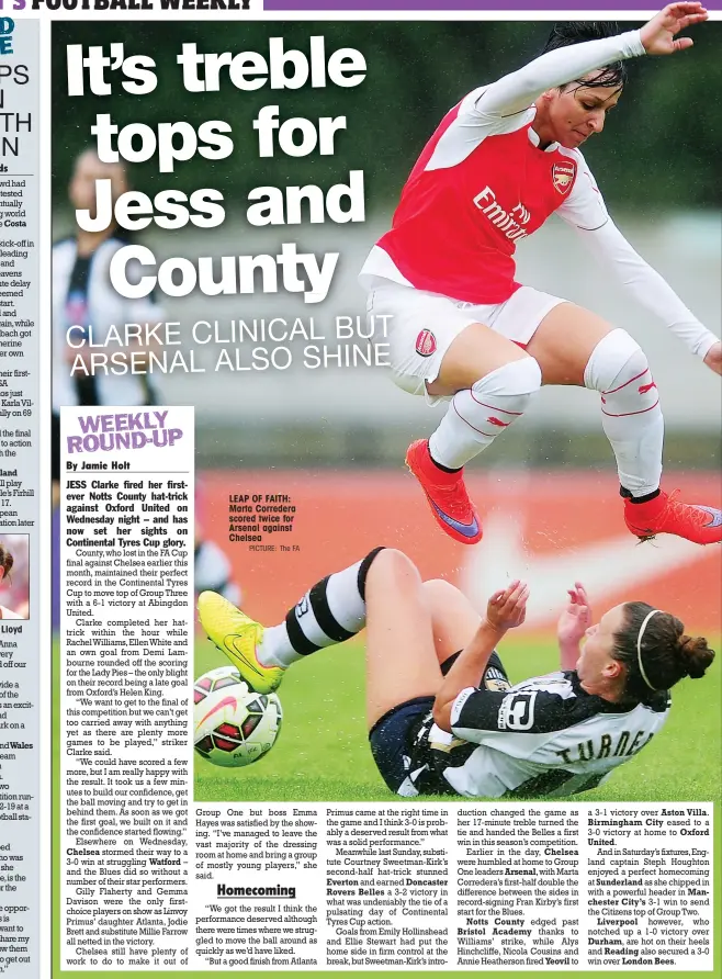  ?? PICTURE: The FA ?? LEAP OF FAITH: Marta Corredera scored twice for Arsenal against Chelsea