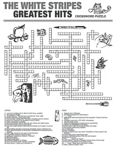  ?? THIRD MAN RECORDS ?? All 26 songs on the “The White Stripes Greatest Hits” can be found in this crossword puzzle released by Third Man Records.