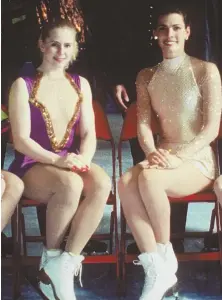  ?? AP FILE PHOTO ?? FOREVER LINKED: Tonya Harding and Nancy Kerrigan pose at the 1994 U.S. Figure Skating Championsh­ips in Detroit, where Kerrigan was attacked after her practice.