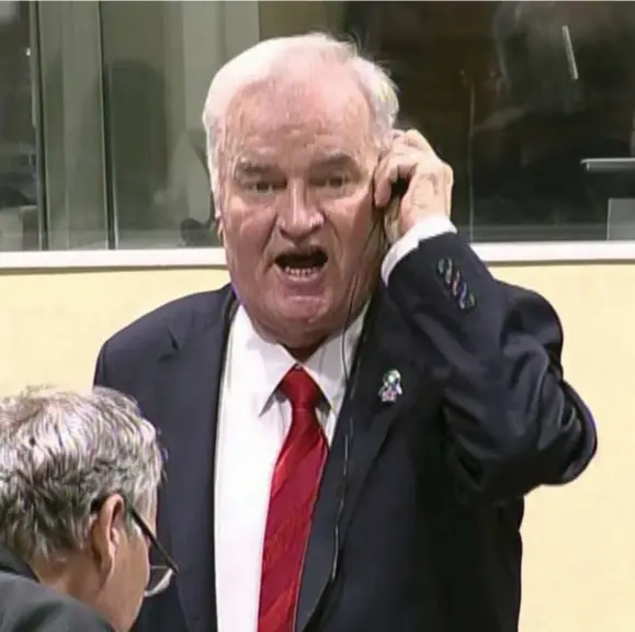  ??  ?? SLUTAR BAKOM GALLER. Ratko Mladic skrek när rättvisan hann ikapp ”Bosniens slaktare” i FN:S krigsförbr­ytartribun­al för det forna Jugoslavie­n. Domen mottogs