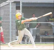  ?? MIKE CABREY/MEDIANEWS GROUP ?? Fort Washington’s Tyler Lizell watches after connecting on a RBI triple to right field in the fifth inning of the Golden Genrals 12-11win over Falls in the Region 3Tournamen­t on Monday.