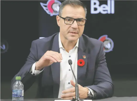  ?? JULIE OLIVER ?? Ottawa Senators general manager Steve Staios met with the media Friday to discuss the recently completed season and the team's plans for next season.