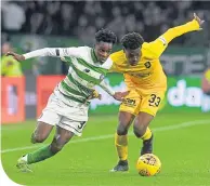  ??  ?? Frimpong in a tussle with Livi’s Steve Lawson