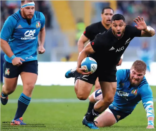  ??  ?? NEXT CAB Lima Sopoaga knew he would be elevated to the back-up role after Cruden announced he would be leaving for France.
