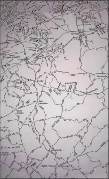  ?? SUBMITTED PHOTO ?? This illustrati­ve map shows how the Wenger Mennonites have expanded throughout Berks County from the first four family’s arrival back in 1949, and includes their businesses that do depend heavily on the outside world in balancing the high property...