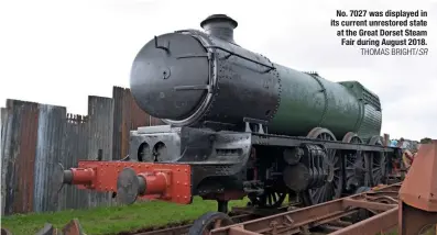  ?? THOMAS BRIGHT/SR ?? No. 7027 was displayed in its current unrestored state at the Great Dorset Steam Fair during August 2018.