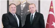  ??  ?? TURKISH President Tayyip Erdogan with US Secretary of State Mike Pompeo in Ankara, Turkey, yesterday.