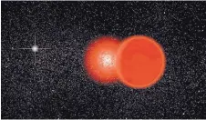  ?? COURTESY OF MICHAEL OSADCIW/UNIVERSITY OF ROCHESTER ?? An artist’s conception of Scholz’s star and its brown dwarf companion during its flyby of the solar system 70,000 years ago. The Sun appears as the small white light in the background.