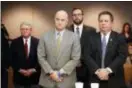  ?? ROSE BACA — THE DALLAS MORNING NEWS VIA AP ?? Former Balch Springs Police Officer Roy Oliver, foreground left, stands next to defense attorney Miles Brissette, right, after being sentenced to 15 years in prison for the murder of 15-year-old Jordan Edwards, Wednesday at the Frank Crowley Courts Building, in Dallas.