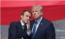  ??  ?? ‘Where do you buy your concealer?’: French president Macron and US president Trump at the Bastille Day celebratio­ns in Paris, France. Both men are known to use makeup. Photograph: Ian Langsdon/EPA