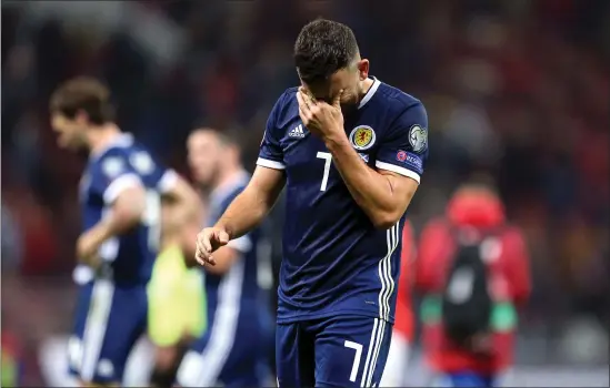  ?? I. Picture: PA ?? Robert Snodgrass is left devastated after Scotland’s latest humiliatin­g defeat in Euro 2020 qualifying Group