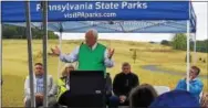  ?? MARIAN DENNIS – DIGITAL FIRST MEDIA ?? State Rep. Tim Hennessey, R-26, speaks at the opening of the French Creek State Park section of the Big Woods Trail Friday.