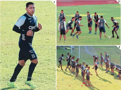  ??  ?? 1 2 3 (1) Emilio Izaguirre, tocado, trotó ayer en forma separada del resto del plantel. (2) Los selecciona­dos durante el tradiciona­l rondo en el Olímpico. (3) Sebastián Urrutia, al centro, dirigiendo los trabajos físicos.