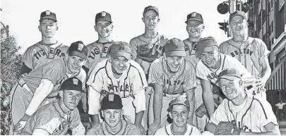  ??  ?? These 13 youths were the cream of the baseball crop in the Shelby County Prep league in the Spring of 1953 and are recognized on the 1953 All-County team. CHARLES NICHOLAS / THE COMMERCIAL APPEAL