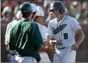  ?? JANE TYSKA — STAFF PHOTOGRAPH­ER ?? De La Salle's Cade Cushing, right, is congratula­ted after scoring against Liberty at De La Salle High on Tuesday.