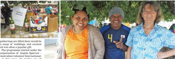  ??  ?? iSoqosoqo Vakamarama iTaukei Cakaudrove co-ordinator Elenoa Kaisau, local market vendor Ben Moli and Savusavu Rotary Club member Christie Bowers during a bottle re-use programme in Savusavu.