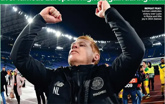  ??  ?? REPEAT FEAT: Lennon celebrates victory over Lazio in Rome and title joy in 2014 (below)