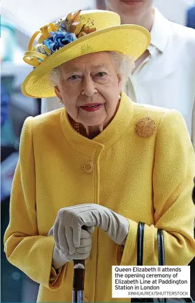  ?? XINHUA/REX/SHUTTERSTO­CK ?? Queen Elizabeth II attends the opening ceremony of Elizabeth Line at Paddington Station in London