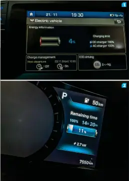  ??  ?? NUMBERS GAME 1. We were brave enough to let the battery level drop to 4 per cent only once. Most users, us included, unlikely to let it drop under 10 per cent. 2. Charging from 10 per cent to full took roughly
15 hours via a 15A socket. 3. Infotainme­nt unit helps users track
efficiency per trip