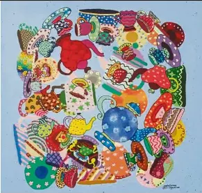  ??  ?? Artjamila’s Teapots, The Pleasant Taste Of Tea, Series 12 2018). — Photos: Handout (acrylic on 3D canvas,