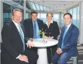  ?? Picture: ALISON WYND ?? Opposition leader Matthew Guy, right, with Brian McKiterick, Andrew Katos and Freya Fidge at an election briefing luncheon at The Pier.