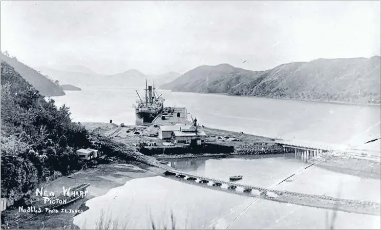  ?? Photo: ALEXANDER TURNBULL ?? Picton’s new wharf in 1913. New Zealand has changed immeasurab­ly since the 1913 census.