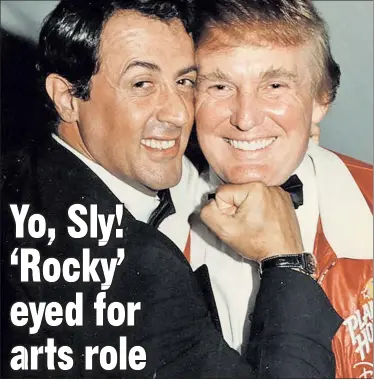  ??  ?? IN HIS CORNER: Sylvester Stallone mugs with Donald Trump at a 1997 charity event in Palm Beach, Fla.