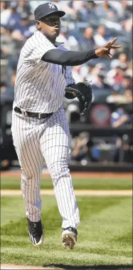  ?? Seth Wenig / Associated Press ?? Luis Severino throws out a runner at first base during the third inning against Toronto on Sunday. The Yankees won 5-1.