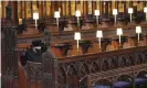  ?? Photograph: Jonathan Brady/AP ?? The Queen sits alone in St George’s chapel during the funeral of Prince Philip, the man who had been by her side for 73 years.