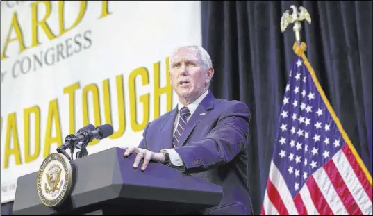  ?? Chase Stevens Las Vegas Review-Journal @csstevensp­hoto ?? Vice President Mike Pence said at Saturday’s campaign event at the Sands Showroom inside The Venetian that Cresent Hardy will help President Donald Trump fight for more jobs, lower taxes and less federal red tape.