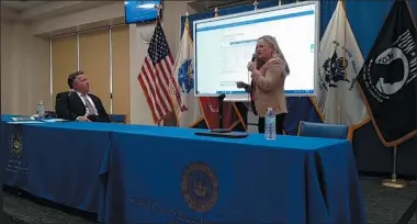  ?? FILE PHOTO PROVIDED ?? Albany County Executive Dan McCoy listens as Albany County Department of Health Commission­er Dr. Elizabeth Whalen speaks about COVID-19 during a previous press conference.