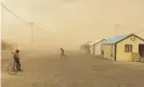  ?? ?? Bare-minimum circumstan­ces … The camp during a sandstorm, Azraq, Jordan, 2017. Photograph: MIT Future Heritage Lab