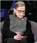  ?? STEVE HELBER / AP ?? In this Dec. 17, 2019, file photo, Supreme Court Justice Ruth Bader Ginsburg speaks with author Jeffrey Rosen at the National Constituti­on Center Americas Town Hall at the National Museum of Women in the Arts in Washington, D.C.