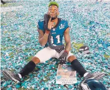  ?? MATT YORK/ASSOCIATED PRESS ?? Eagles cornerback Jalen Mills on the field after Philadelph­ia’s historic win against the Patriots Sunday in Minneapoli­s. This year’s Super Bowl is expected to reflect a recent drop in NFL viewership.