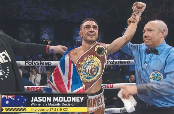  ?? ?? Jason Moloney has his hands raised after downing Mexico’s Saul Sanchez.