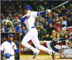  ??  ?? THE CHICAGO CUBS got a fourth-inning home run from third baseman Kris Bryant and an eight-out save from closer Aroldis Chapman (inset) as they staved off eliminatio­n on Sunday night with a dramatic 3-2 home victory over the Cleveland Indians in Game 5...