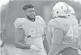  ?? JOHN MCCALL/STAFF PHOTOGRAPH­ER ?? Miami Dolphins defensive tackle Jordan Phillips had at least three tackles for a loss during Thursday’s camp.