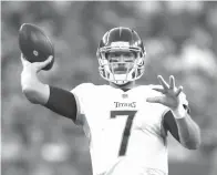  ?? Matt Ludtke/Associated Press ?? ■ Tennessee Titans’ Blaine Gabbert throws during the first half of a preseason NFL football game against the Green Bay Packers on Thursday in Green Bay, Wis.