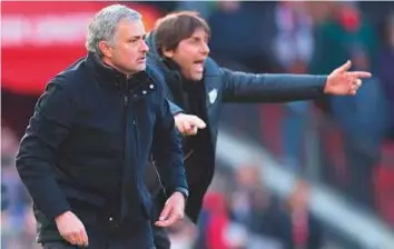  ?? Rex Features ?? Manchester United boss Jose Mourinho and Chelsea coach Antonio Conte during a Premier League tie in February. The two have clashed most regularly and bitterly this season.