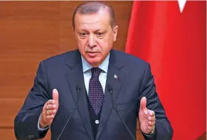  ?? - AFP ?? TALKING TOUGH: Turkish President Recep Tayyip Erdogan delivers a speech during a Turkish Anatolian Publishers Associatio­n Members meeting at the Presidenti­al Complex in Ankara on Wednesday. Erdogan warned Wednesday that Europeans risk being unsafe on...