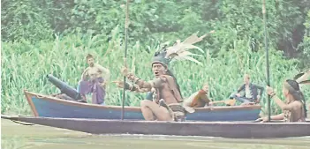  ??  ?? Sarawakian Peter John Jaban playing the role of Orang Kaya – the Dayak chieftain, and Bront as Pengiran Indera Mahkota in a scene depicting Brooke’s expedition to attack Fort Belidah. – Photo courtesy of Margate House Films